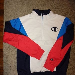 Champion Mixed Media Retro Style Windbreaker Sweater JL5742